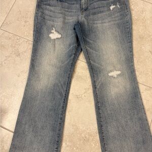 LEI Light Blue Distressed Women's Juniors Bootcut low rise Jeans 17 short